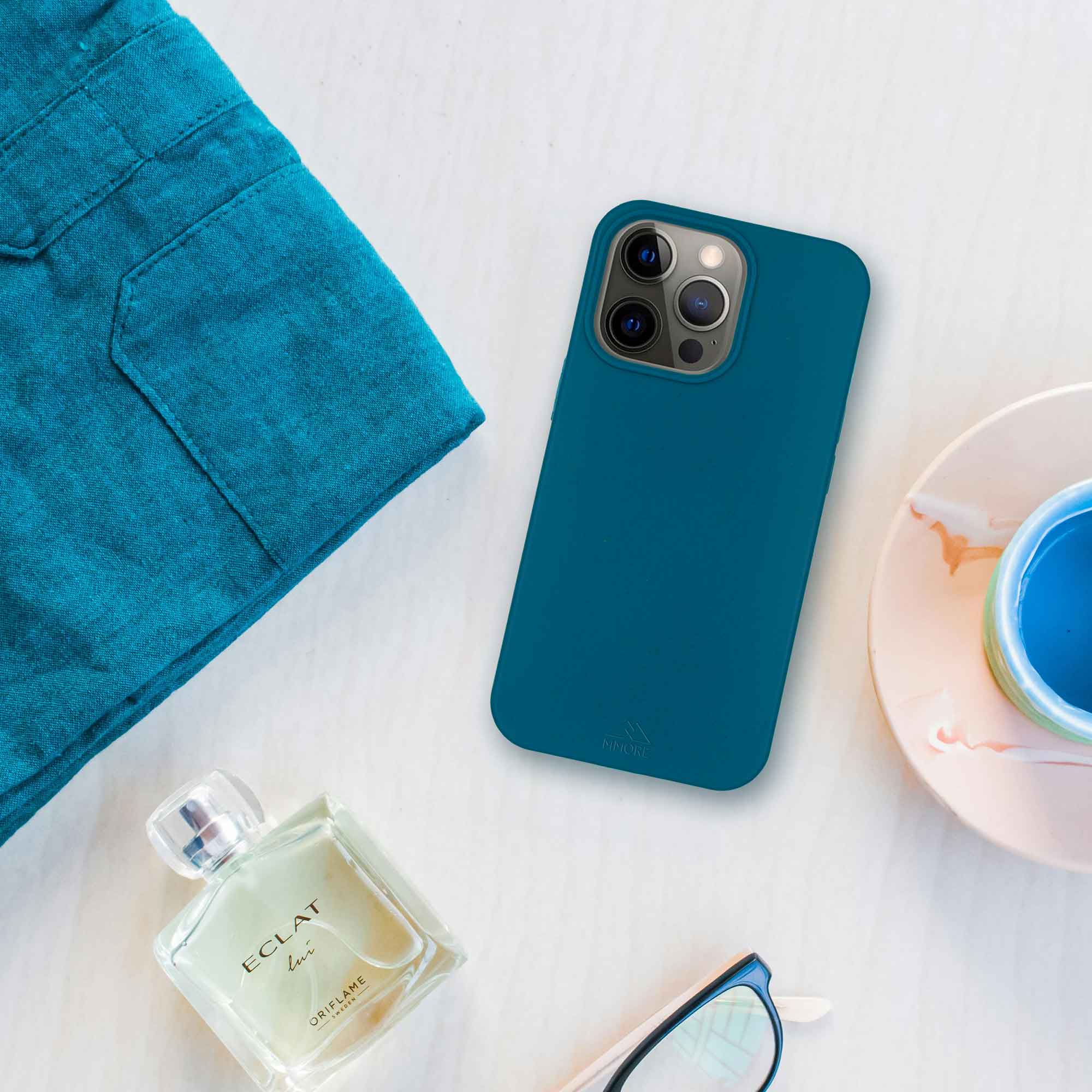 Biodegradable Deep Blue Phone Case Flatlay